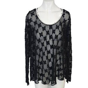 Free People Womens Grady Lace Top, Tie Back, Sheer, Beaded, Black, Size Small